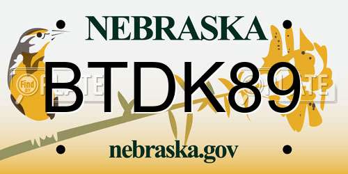 BTDK89 Nebraska License Plate