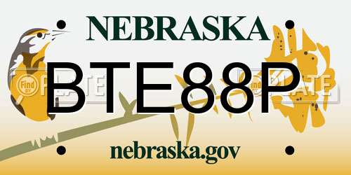 BTE88P Nebraska License Plate