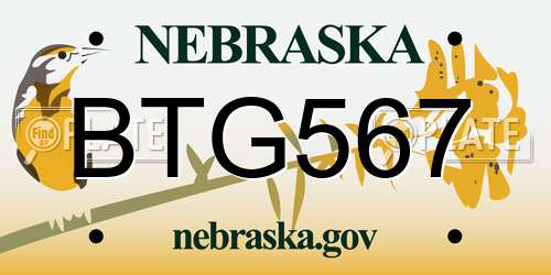 BTG567 Nebraska License Plate