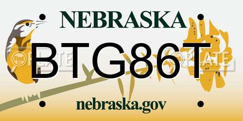 BTG86T Nebraska License Plate
