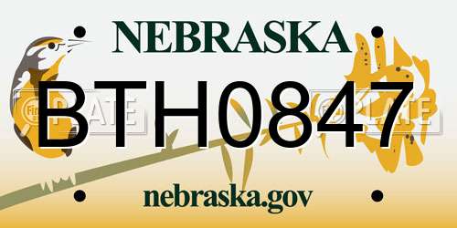 BTH0847 Nebraska License Plate