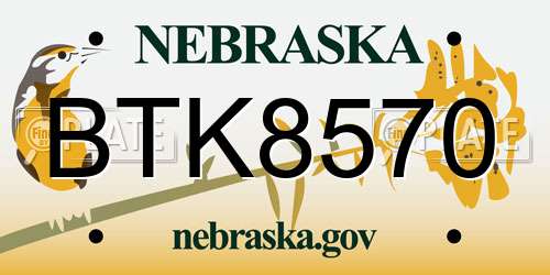 BTK8570 Nebraska License Plate
