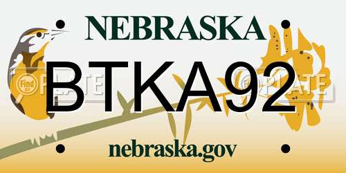 BTKA92 Nebraska License Plate