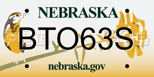 BTO63S Nebraska License Plate