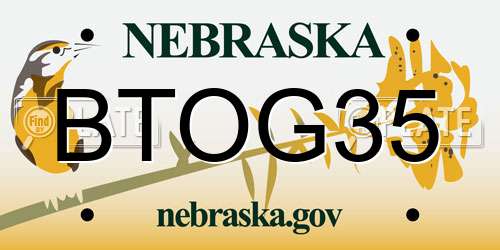 BTOG35 Nebraska License Plate