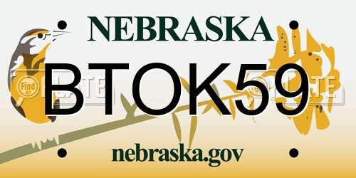 BTOK59 Nebraska License Plate