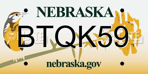 BTQK59 Nebraska License Plate