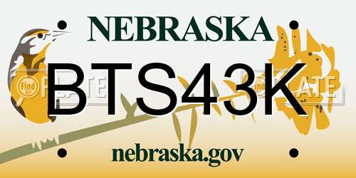 BTS43K Nebraska License Plate