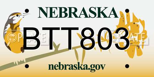 BTT803 Nebraska License Plate