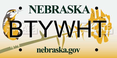 BTYWHT Nebraska License Plate