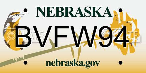 BVFW94 Nebraska License Plate