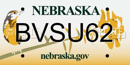 BVSU62 Nebraska License Plate
