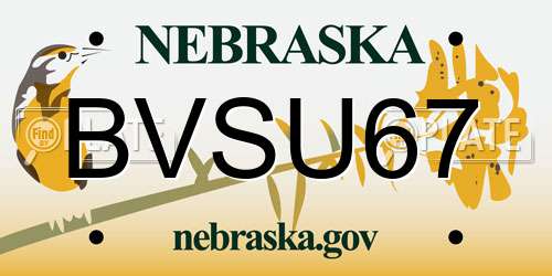 BVSU67 Nebraska License Plate