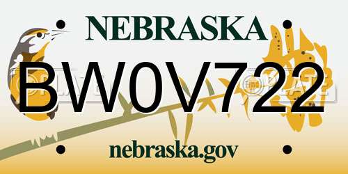 BW0V722 Nebraska License Plate
