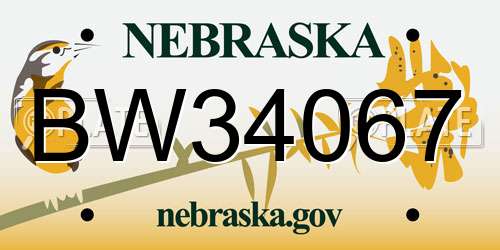 BW34067 Nebraska License Plate