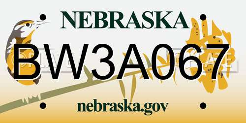 BW3A067 Nebraska License Plate