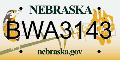 BWA3143 Nebraska License Plate