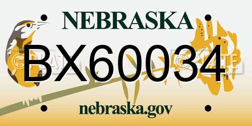 BX60034 Nebraska License Plate