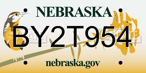 BY2T954 Nebraska License Plate