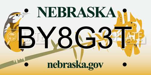 BY8G3T Nebraska License Plate