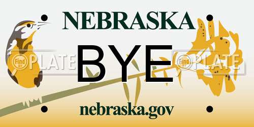 BYE Nebraska License Plate