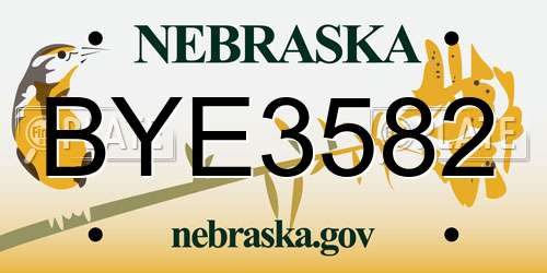 BYE3582 Nebraska License Plate