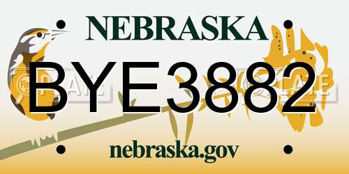 BYE3882 Nebraska License Plate