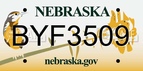 BYF3509 Nebraska License Plate