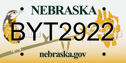 BYT2922 Nebraska License Plate