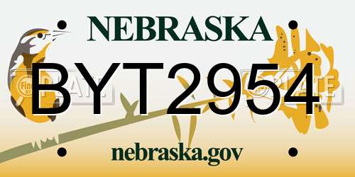 BYT2954 Nebraska License Plate