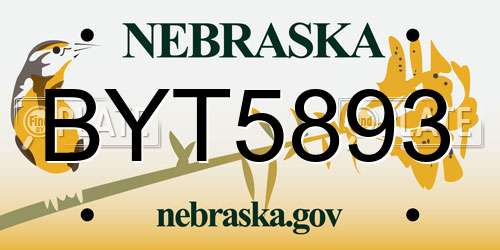 BYT5893 Nebraska License Plate