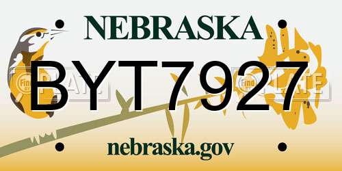 BYT7927 Nebraska License Plate