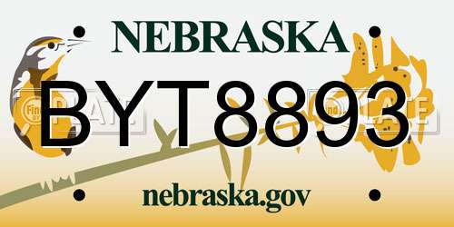 BYT8893 Nebraska License Plate
