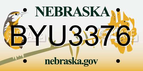 BYU3376 Nebraska License Plate