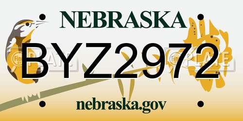 BYZ2972 Nebraska License Plate