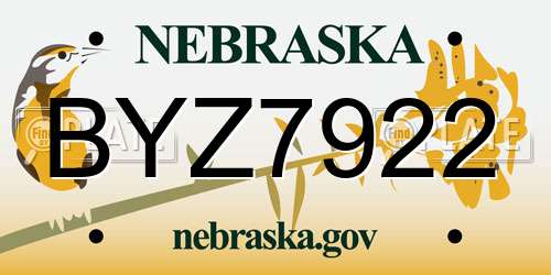 BYZ7922 Nebraska License Plate