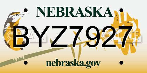 BYZ7927 Nebraska License Plate