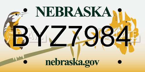 BYZ7984 Nebraska License Plate