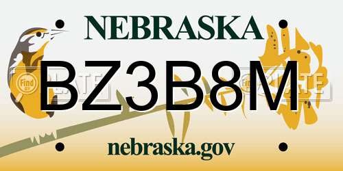 BZ3B8M Nebraska License Plate