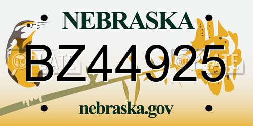 BZ44925 Nebraska License Plate