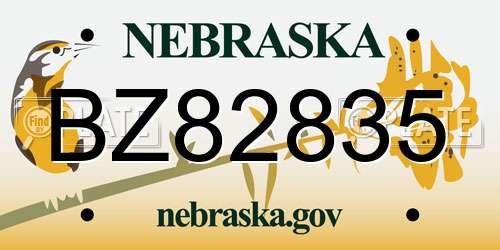 BZ82835 Nebraska License Plate