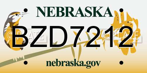 BZD7212 Nebraska License Plate