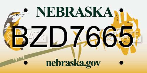 BZD7665 Nebraska License Plate