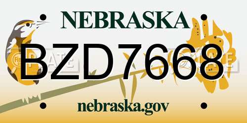 BZD7668 Nebraska License Plate