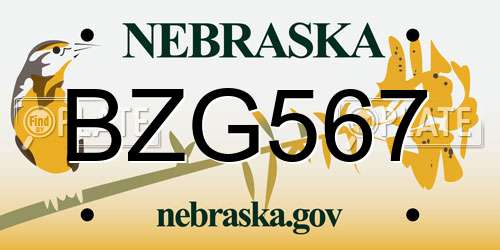 BZG567 Nebraska License Plate