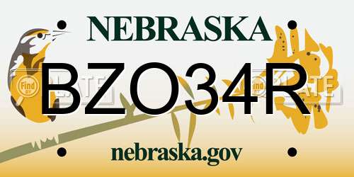 BZO34R Nebraska License Plate