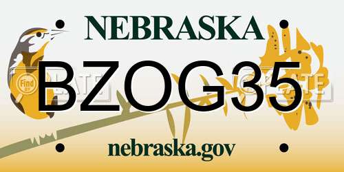 BZOG35 Nebraska License Plate