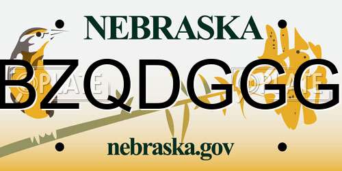 BZQDGGG Nebraska License Plate