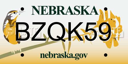 BZQK59 Nebraska License Plate