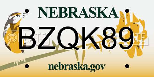 BZQK89 Nebraska License Plate